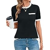 Rapbin Short Sleeve Sweater for Women Spring Summer Knit Tops Crew Neck Casual Lightweight Pullover Sweaters with Pocket