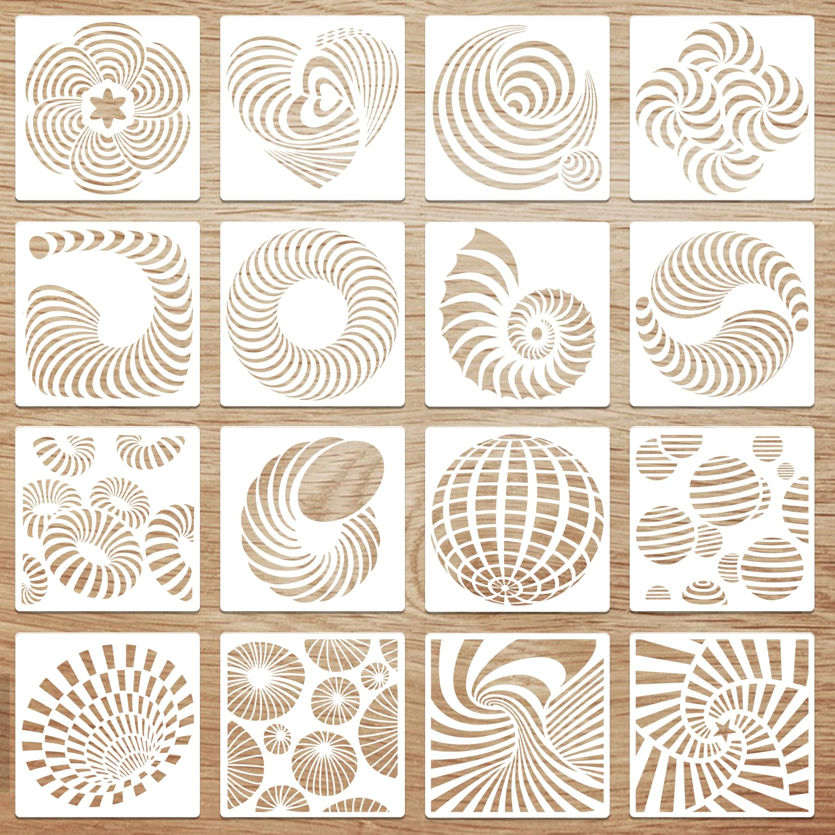 16Piece Drawing Painting Stencils Set, Stencil for Crafts Reusable Template, Plastic Stencils for Painting on Wood, Furniture Wall Home Decor DIY Scrapbooking（15x15cm）