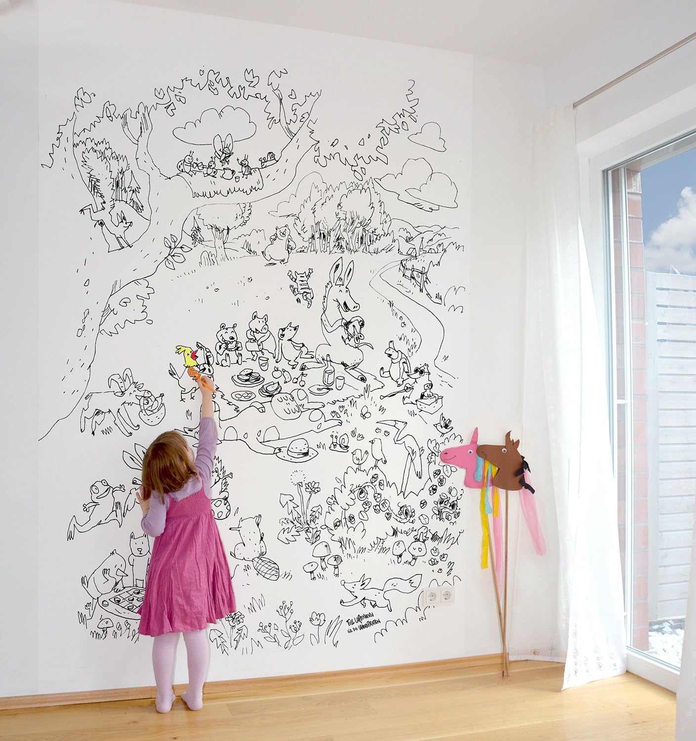 Wandpiraten Picknick with Animals Mural Wallpaper (186 x 270 cm, Black/White)