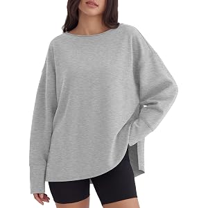 ANRABESS Womens Oversized Sweatshirt Side Slit Pullover | Boat Neck Long Sleeve, Soft Cozy lightweight Fabric, Lounge Travel