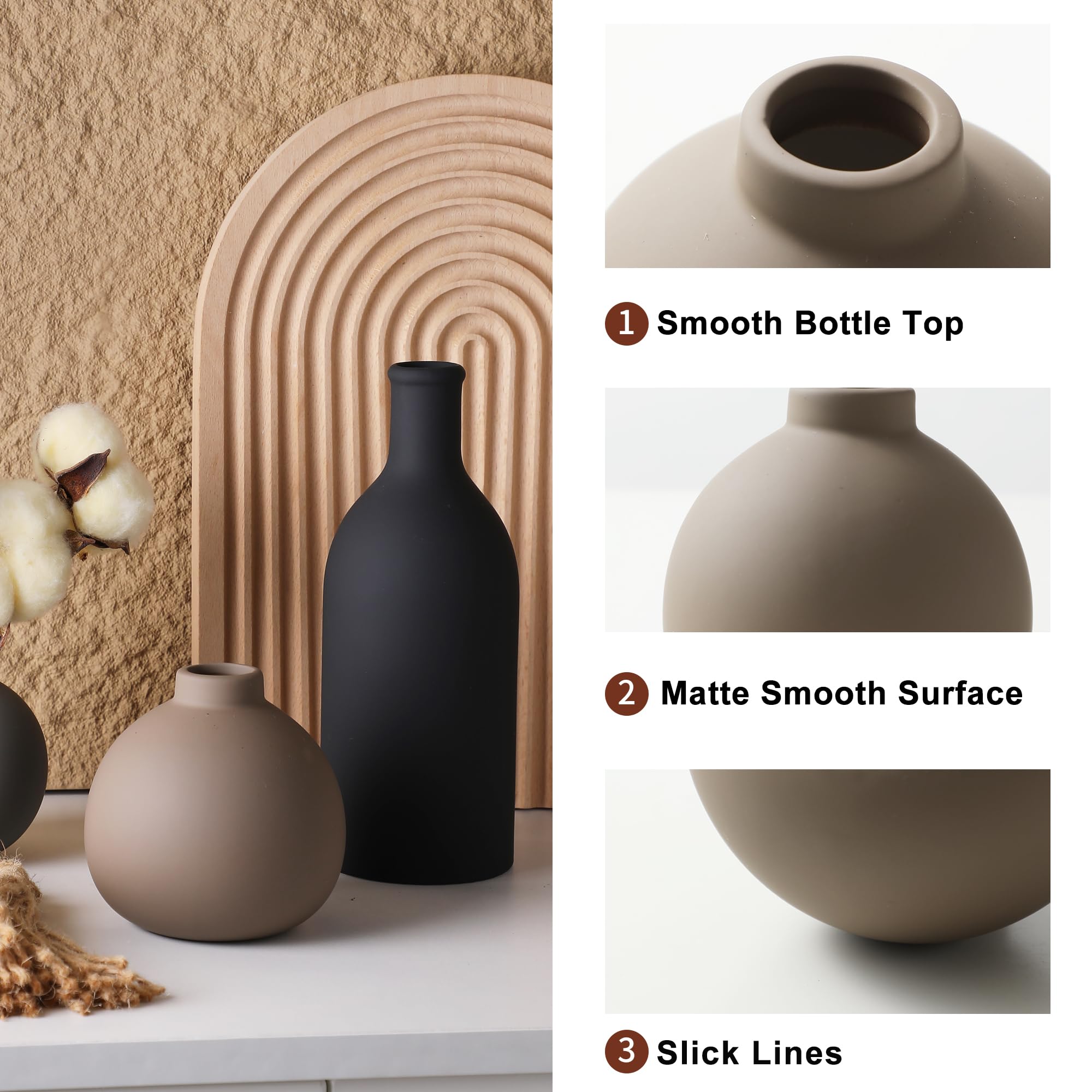 ooit Ceramic Vase Set of 3, Multicolor Rustic Farmhouse Decor Vases for Bouquet, Fresh or Dried Plants, Living Room, Kitchen, Bedroom, Bathroom, Entryway Decor - Image 4