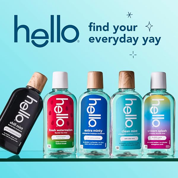 HELLO CLEAN MINT ALCOHOL FREE MOUTHWASH WITH ALOE VERA, 17.6 FL OZ, ANTIGINGIVITIS GUM MOUTHWASH WITH FARM GROWN MINT, FLUORIDE FREE, NO ALCOHOL FOR ZERO BURNING, VEGAN, MINTY ORAL RINSE, 3 PACK