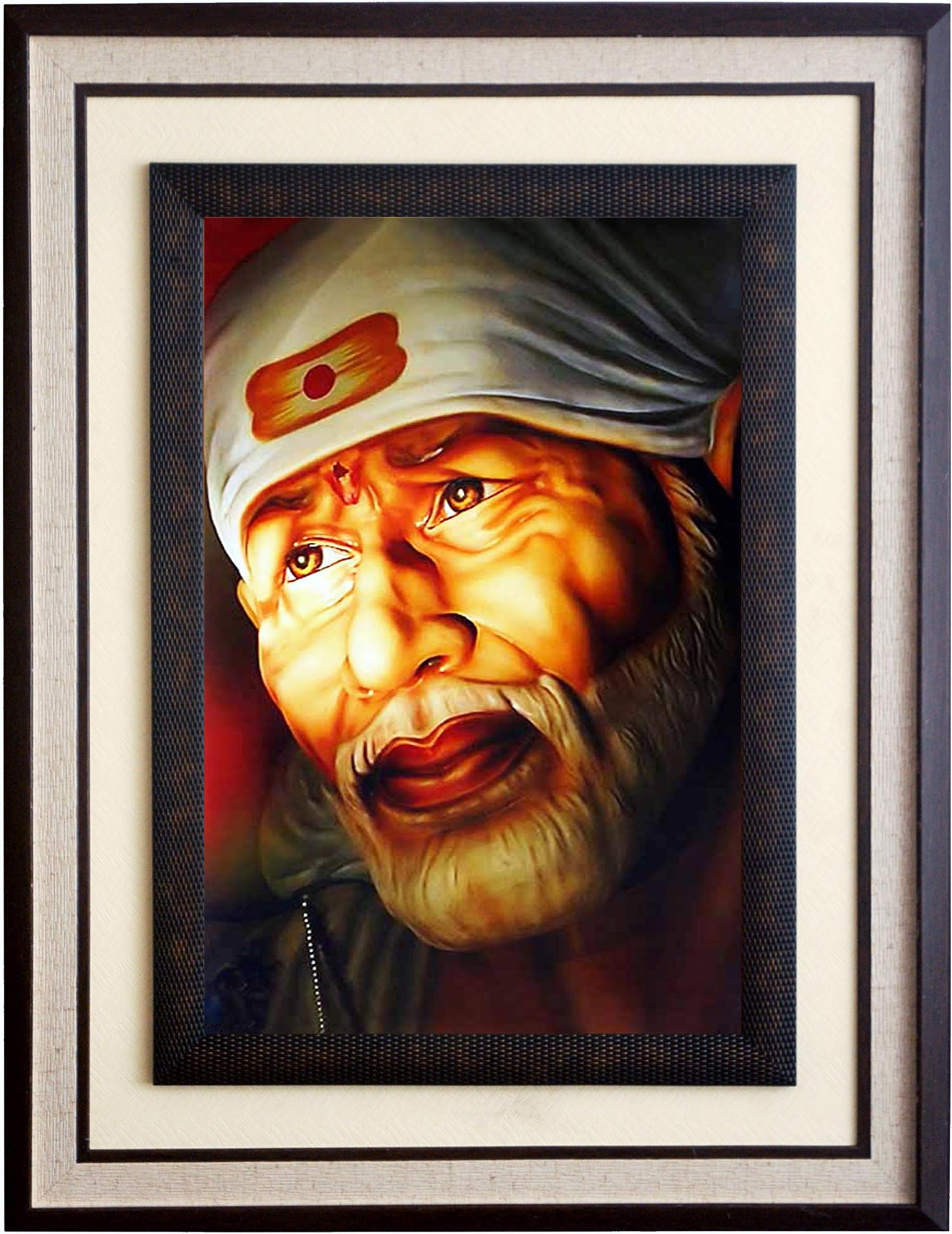 Wens 'Spiritual Sai Baba' Wall Art Painting (PS Wood, 51 cm x 66 cm x 3 cm, Brown)