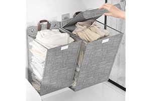 Wall Hanging Laundry Basket, Collapsible Foldable Dirty Clothes Hamper with Large Capacity for Space Saving Closet Bathroom D