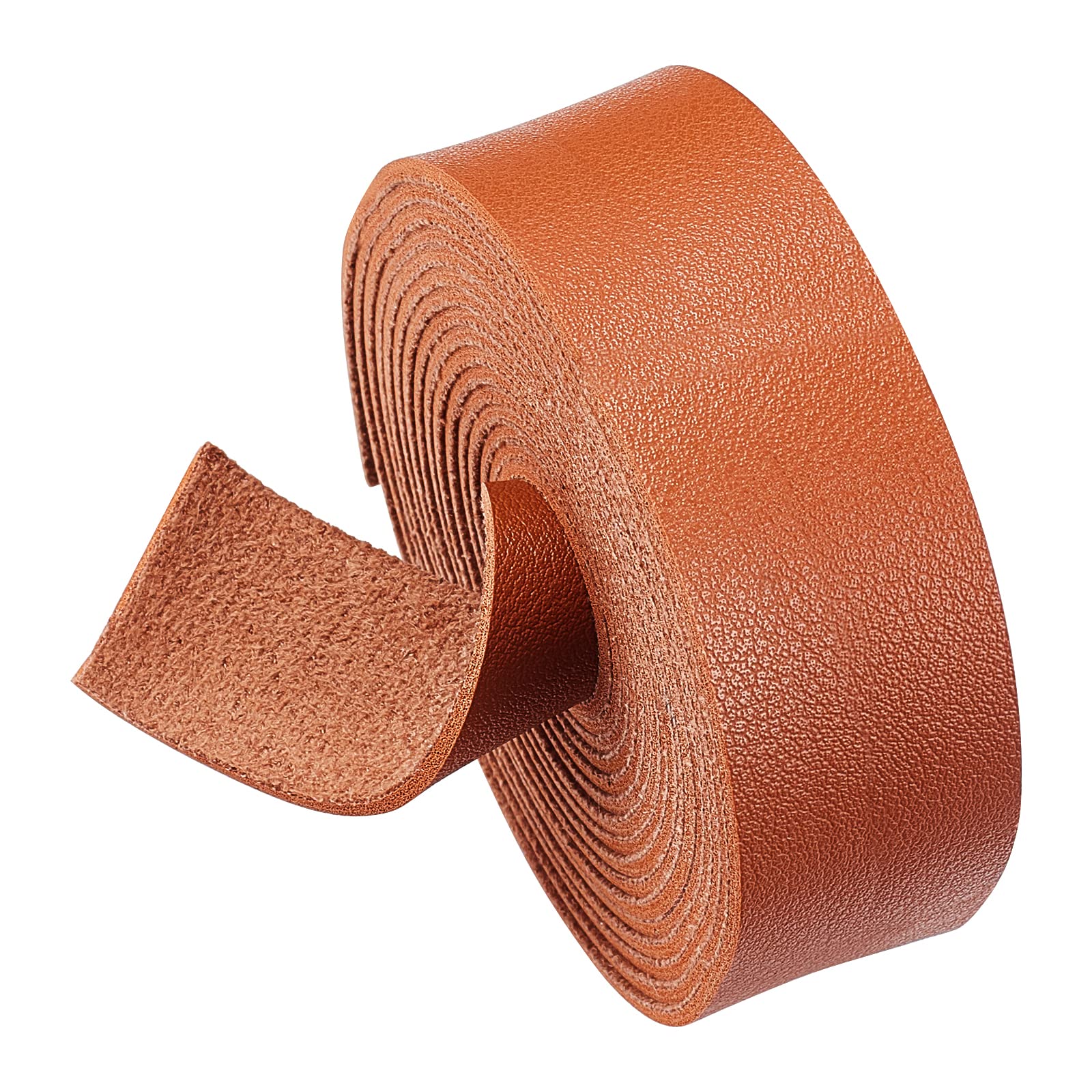 BENECREAT 25mm/1 Inch Wide Lychee Pattern Leather Strap, 2.5m/98 Inch Long Single Side Imitation Flat Leather Cord for DIY Craft Projects, Pet Collars, Belts, Jewelry (Brown)