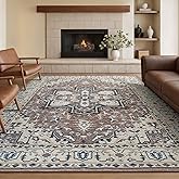 Rugflix 8x10 Area Rugs for Living Room, Washable Rug, Soft Low Pile Carpet, Non-Slip, Stain Resistant, Vintage Area Rug, Brown Beige Rug for Bedroom, Dining Room, Home Office