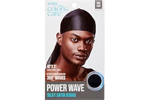KISS COLORS & CARE Power Wave Silky Satin Durag - Black, Maximum Wave formation, Ultra-Compression, Breathable Premium Fabric
