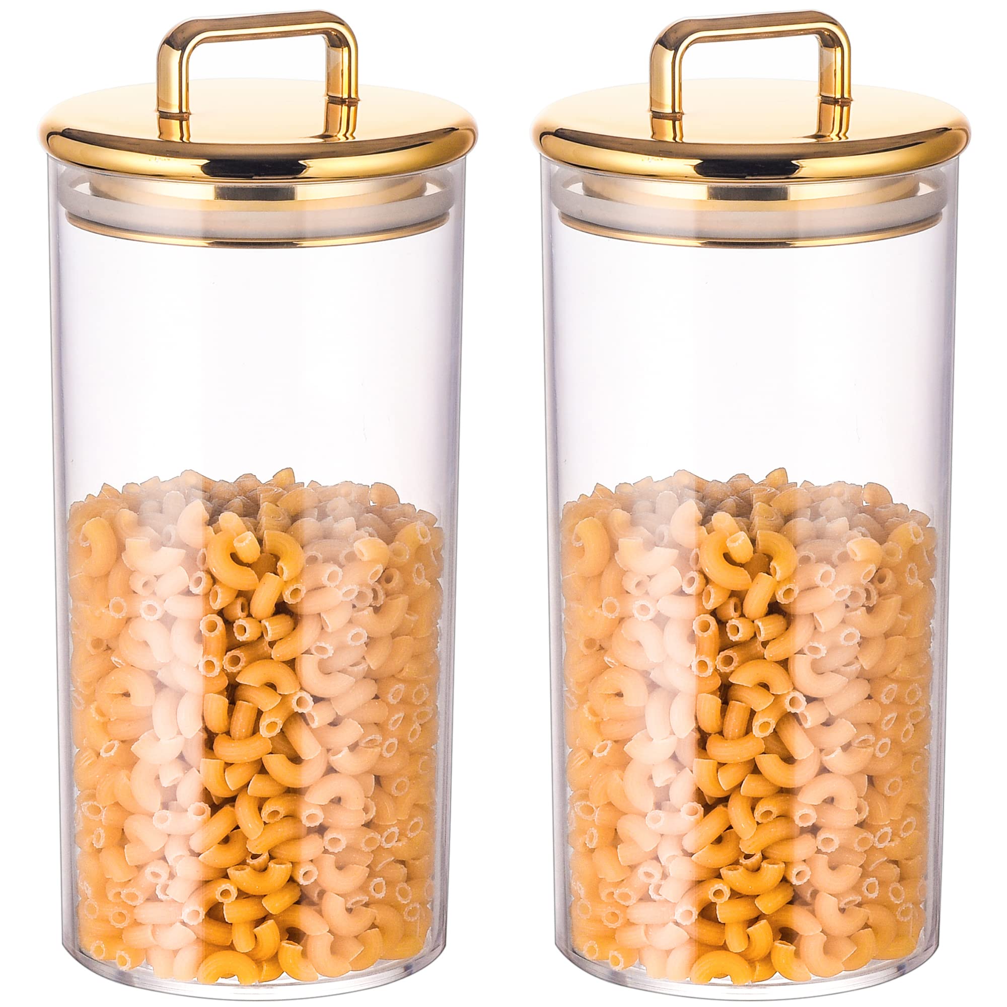 Photo 1 of 2 Pack 32 oz Large Acrylic Storage Apothecary Jar with Gold Airtight Lid | Bathroom Vanity Organizer Containers | Ideal Decorative Canisters for Shells, Bath Salt, Grains, Cotton Ball, Flossers