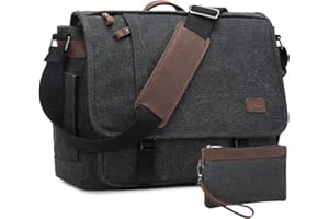 NERIION Nerlion Messenger Bag for Men 17-17.3 Inch Laptop Bag Canvas Water-resistant Computer Bag Shoulder Bag Work Briefcase Bookbag for College (Dark Gray)