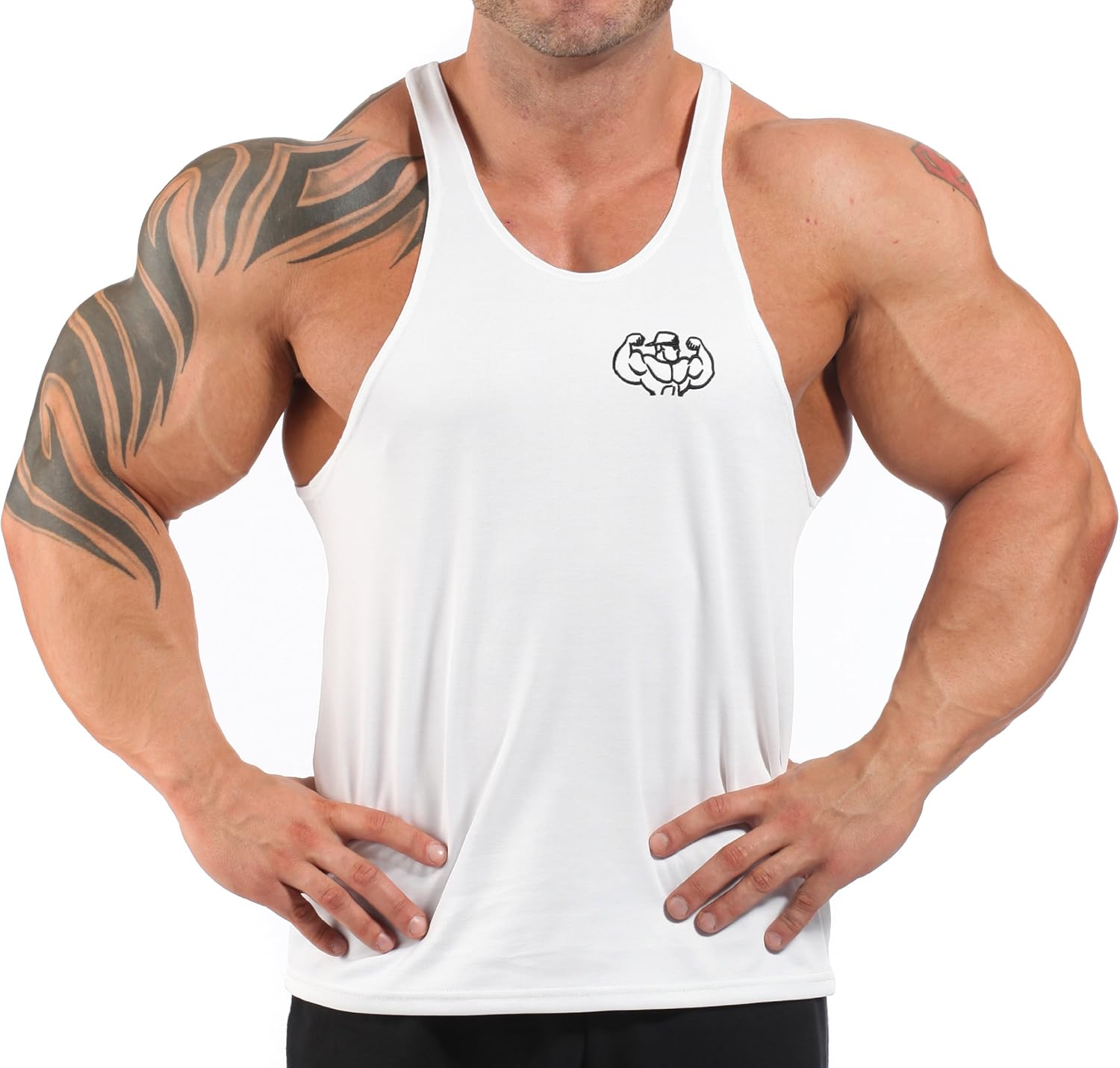White embroidered Tback bodybuilding vest H91 Amazon.co.uk Sports