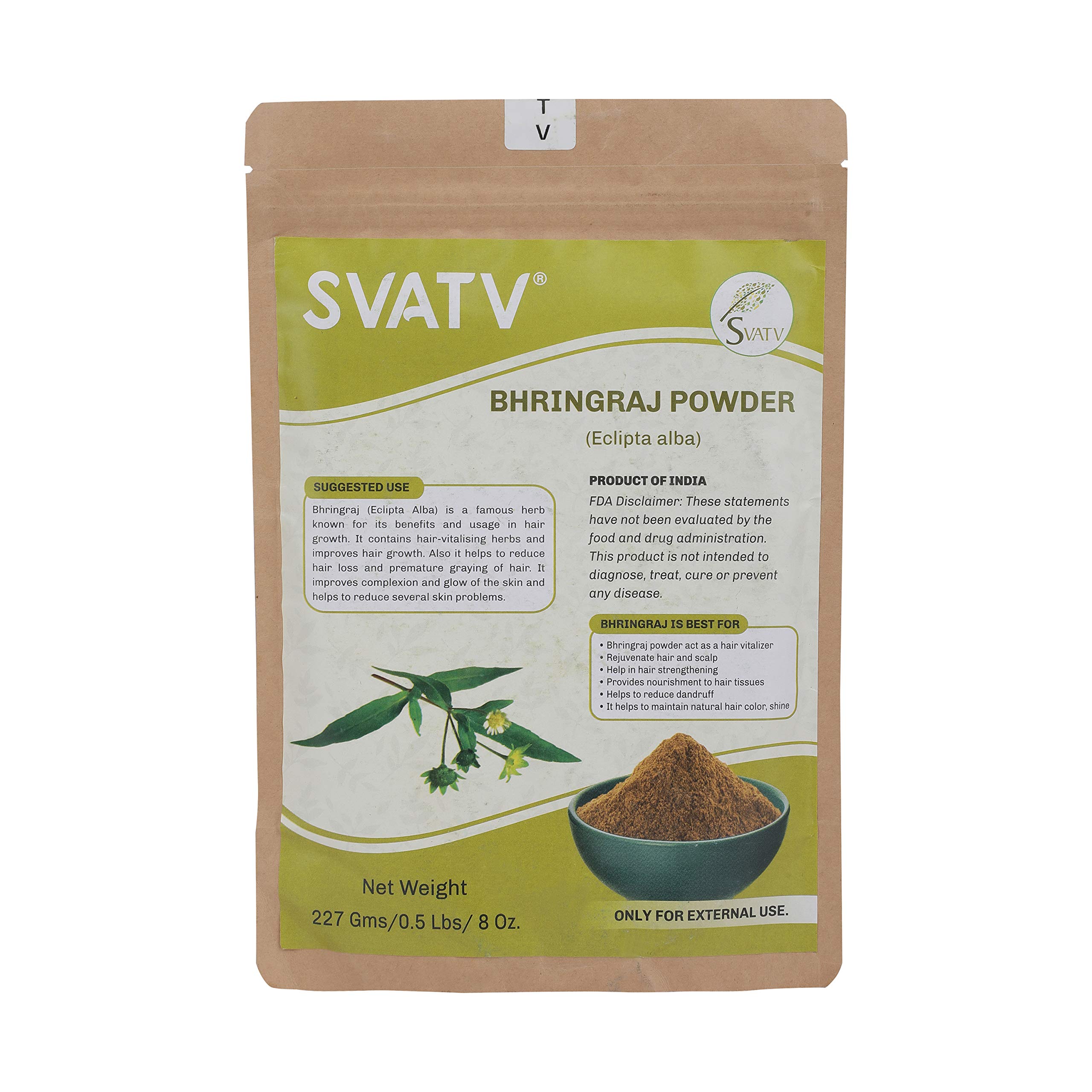 SVATV Bhringraj Powder (Eclipta Alba) for Silky & Soft Hair Care | Promote Hair Growth | Increases Hair Thickness | Ayurvedic Hair Products - 227 Grams