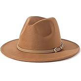 Lisianthus Women Classic Felt Fedora Wide Brim Hat with Belt Buckle