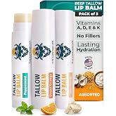 Tallowbourn Moisturizing Grass-Fed Beef Tallow Lip Balm 3pk &ndash; Assorted | Organic beeswax, virgin coconut oil &amp; vitamin E, petroleum-free, no seed oils, for dry chapped lips