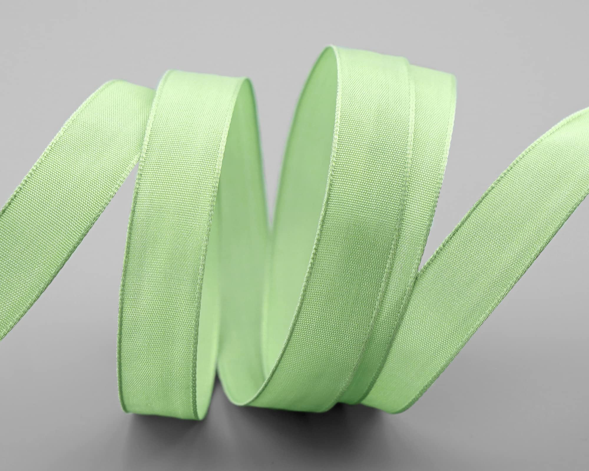 finemark 20 m x 15 mm Wired Silk Ribbon Lina 037 Lime Green Fabric Decorative Wire Edges Gift Table Decoration Wedding Easter Visco Card Design