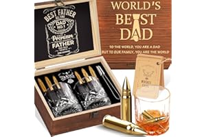 Oaksea Gifts for Men, Dad Birthday Gifts for Fathers Day from Daughter Son Wife, Engraved World's Best Dad Whiskey Stones Glasses Set, Cool Bourbon Scotch Cocktail Set Gifts