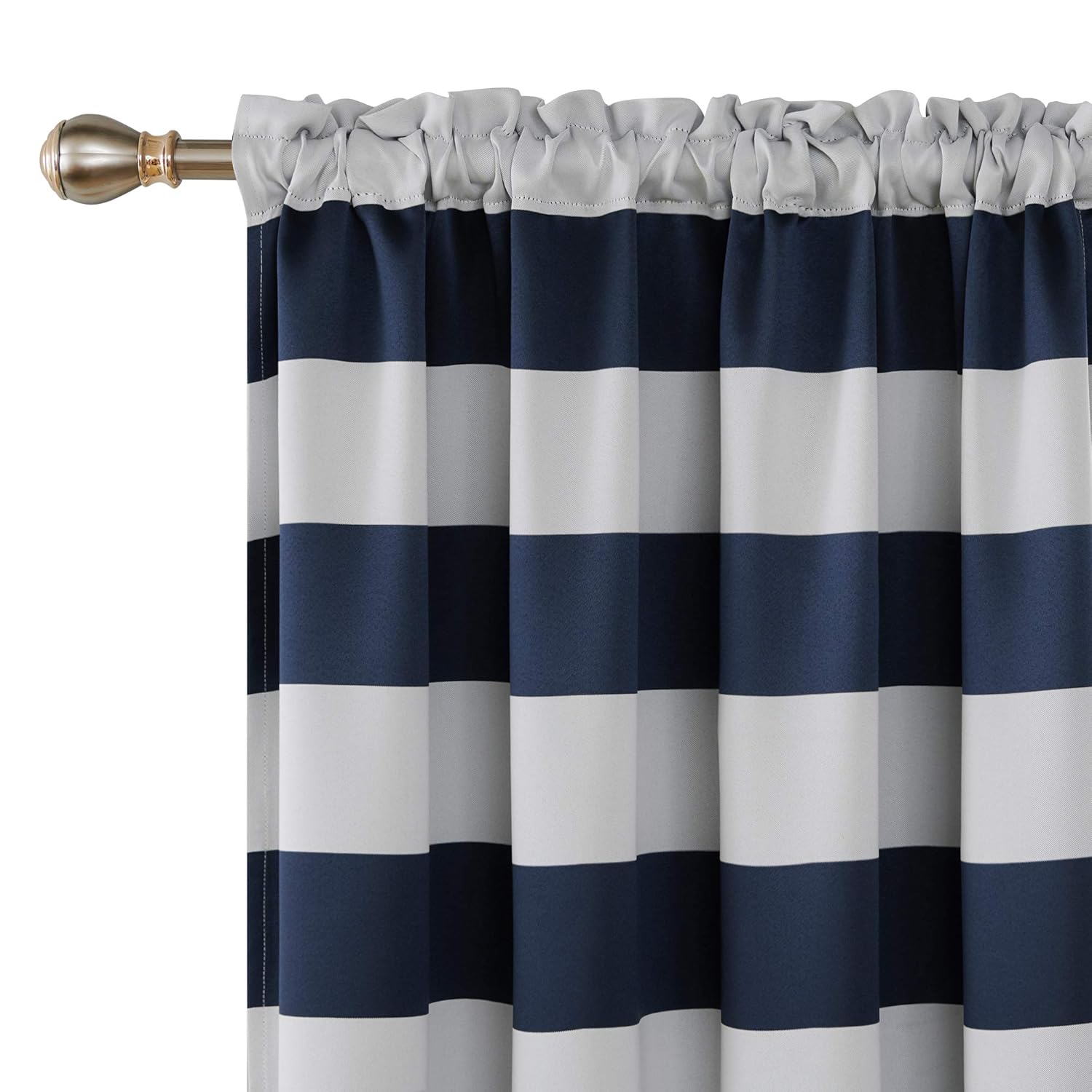 Deconovo Navy Blue Striped Blackout Curtains Rod Pocket Nautical Navy and Greyish White Striped