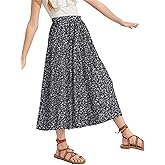 Seechoslo New 6-14 Years Girls Floral Maxi Skirt Boho Flowy A-Line Summer Midi Skirt with Elastic Waist