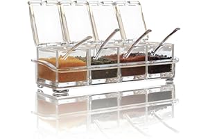 V·RESOURCING Clear Seasoning Box,V-Resourcing 4 Pieces Clear Seasoning Storage Container for Spice Salt Sugar Cruet,Condiment Jars with Spoons…