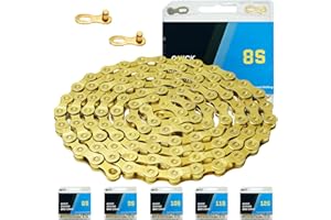 RAINFLOWWER 6/7/8/9/10/11/12 Speed Bike Chain – High-Strength, Durable & Smooth-Shifting for Road/Mountain Bikes (Gold-6/7/8-Speed)