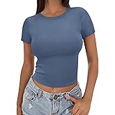 SAMPEEL Crop Tops for Women Summer Trendy Tight Tshirts 2024 Slim Fit
