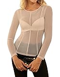 Lace Tops for Women Sheer Mesh Long Sleeve See