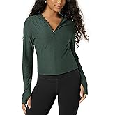 ODODOS Women's Slim Half-Zip Hoodie - Ultra Soft odSTRATUM Tech Pullover UPF 50+ Long Sleeve Crop Top with Thumb Hole