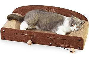 FUKUMARU 26 Inch Cat Scratcher Cardboard Lounge Bed, Durable Cat Scratcher Extra Large Lounger, 2 Reversible Cat Scratching Pads Refill for Indoor Cats, Cat Scratch Bed Cardboard Toy, Caramel Color