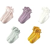 Gwenvenni Toddler Girls Double Ruffle Lace Trim Cotton Socks Frilly Dress Socks 5-Pack