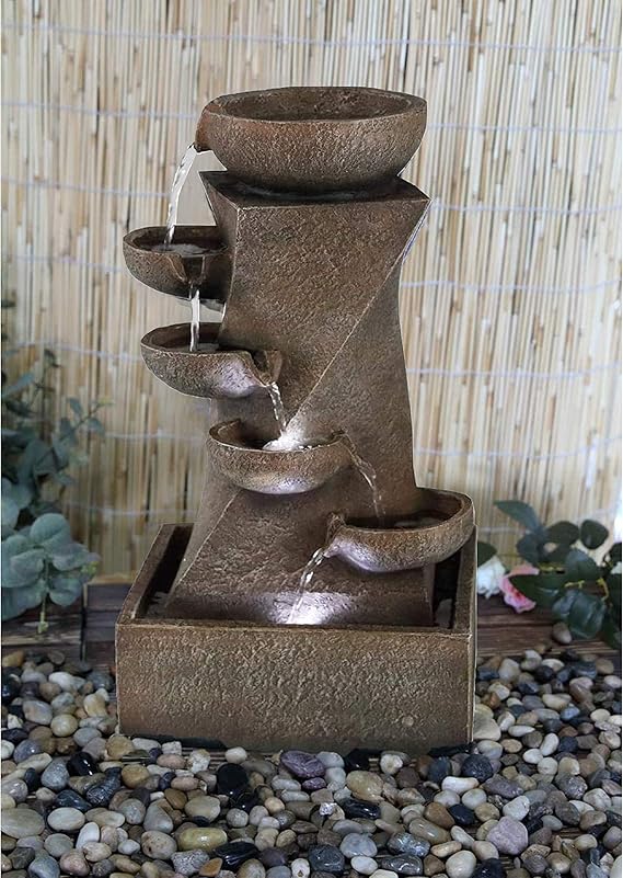 GEEZY Garden Water Feature LED Fountain Indoor/Outdoor Cascading
