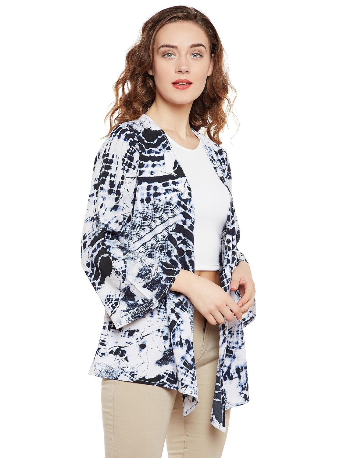 martini women blue white tie & dye plus size crepe shrug