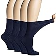 Hugh Ugoli Women's Soft Bamboo Diabetic Crew Socks, Wide, Loose Fit & Thin Socks with Seamless Toe & Non-Binding Top, 4 Pairs