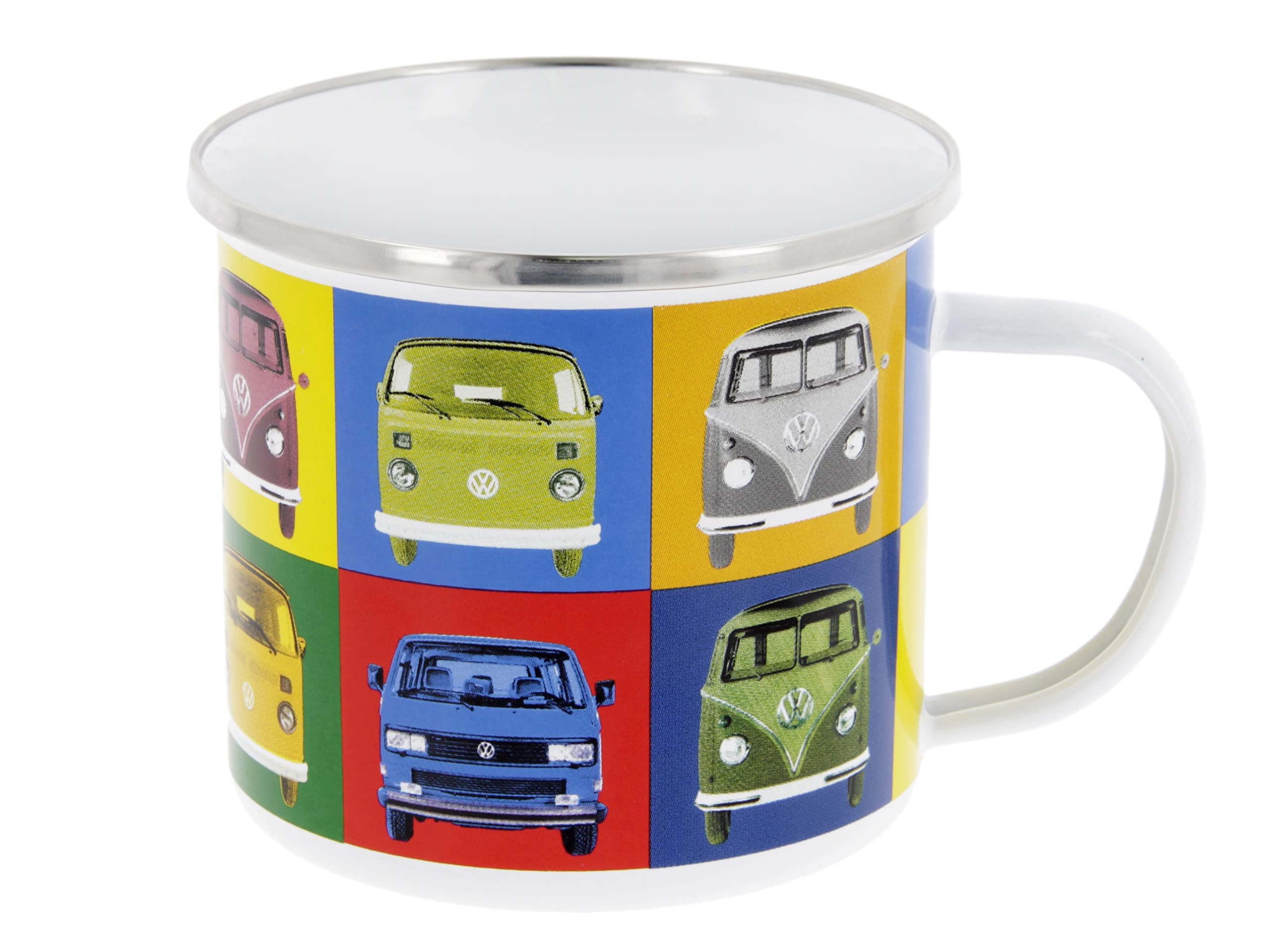 BRISA VW Collection - Volkswagen Large Enamel Coffee-Tea Mug Cup for Camping & Outdoor T1 T2 T3 Bus (500 ml/16.9 fl oz/Multicolor)