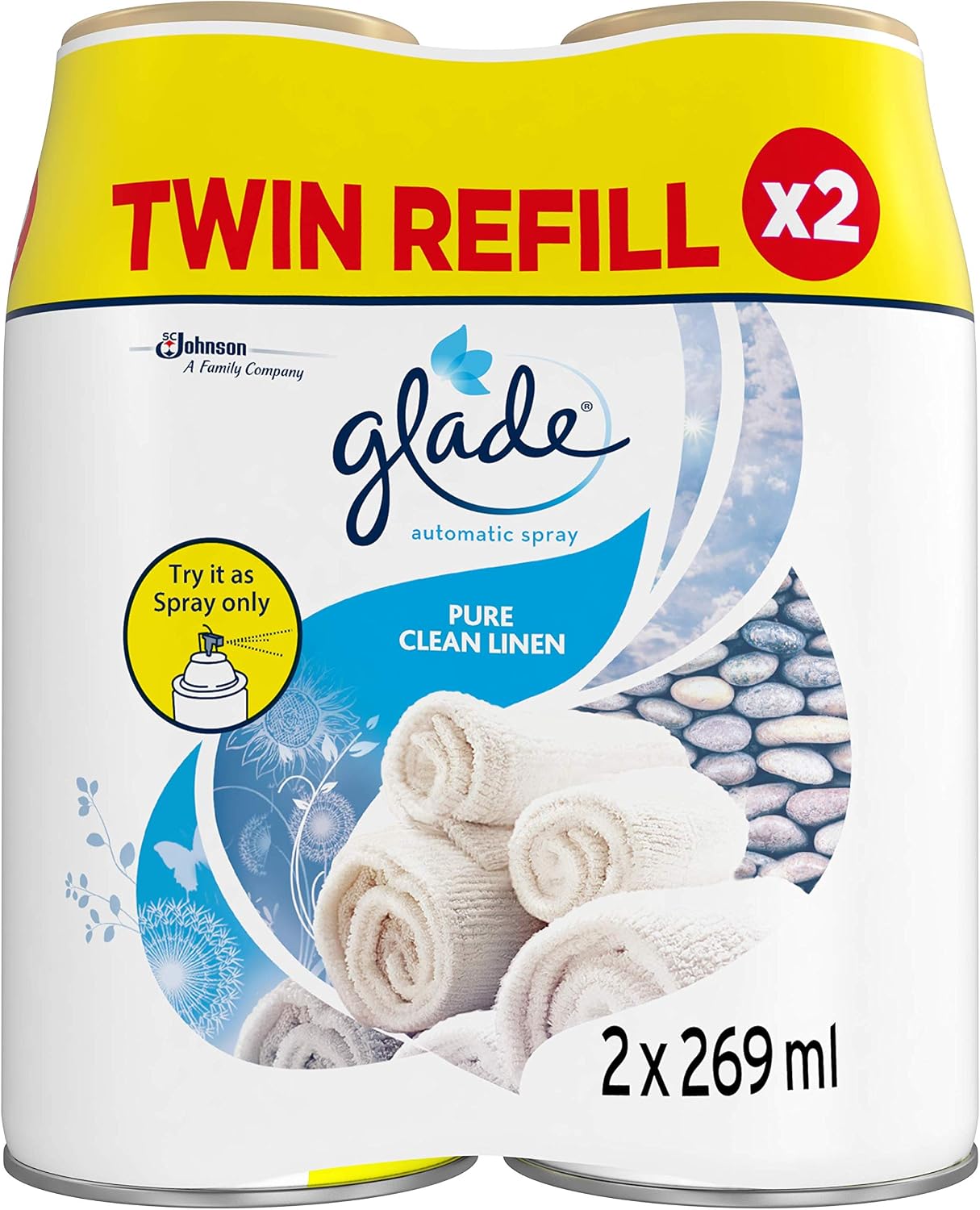 Glade Automatic Air Freshener Refills, Room Spray & Odour Eliminator, Clean Linen, Pack of 4 Duos (8 Refills x 269ml)