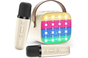 MICQUTR Bluetooth Karaoke Machine Toy for Kids- Mini Karaoke with 2 Wireless Microphone, Voice Changer & LED Lights, Portable Karaoke Mic for 3-8 Year Old Girls, Great for Birthday Home Party