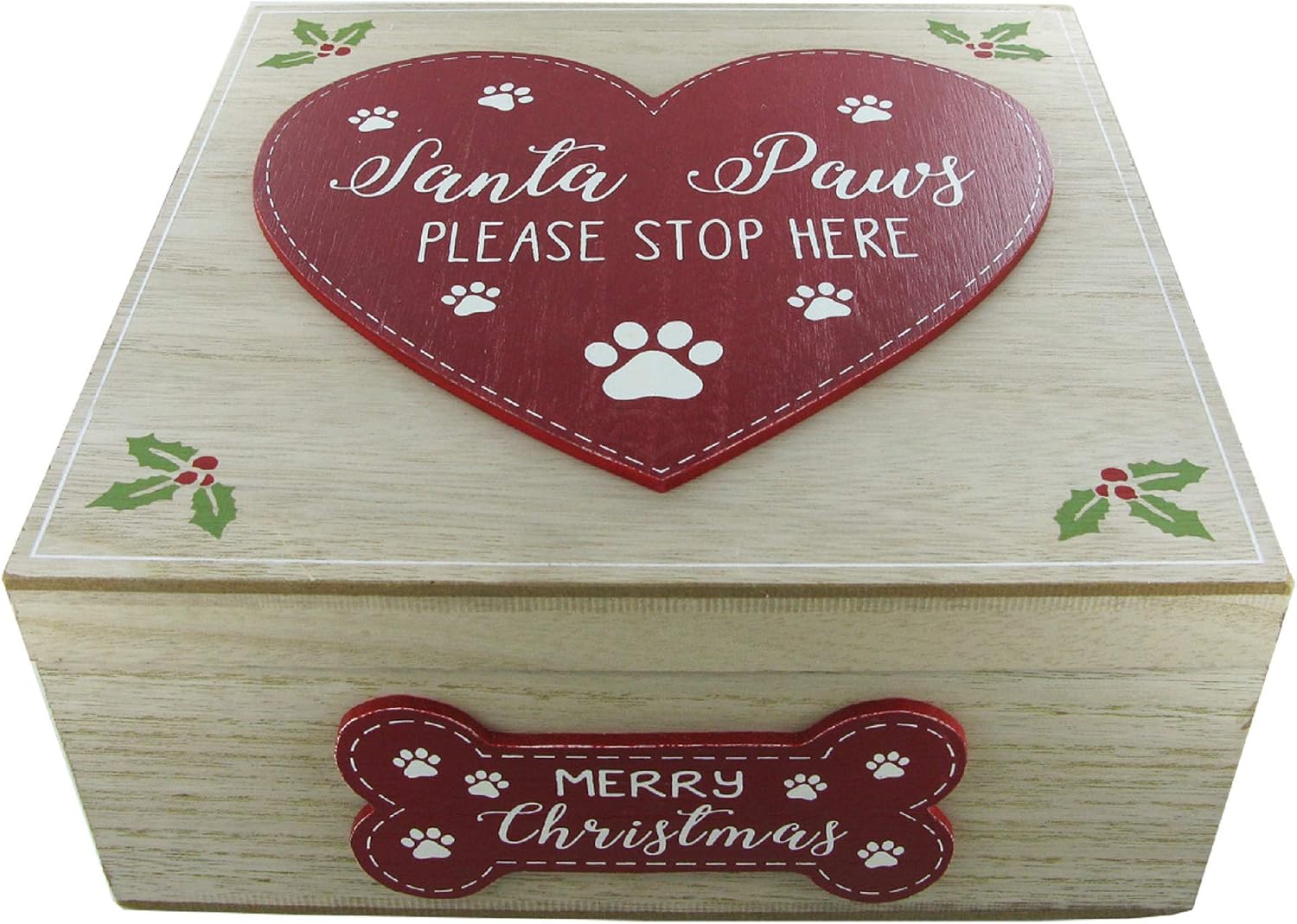 Global Designs Dog Christmas Eve Box Santa Paws Please Stop Here Gift Keepsake Dog Treats Chest, Multi, 23cm