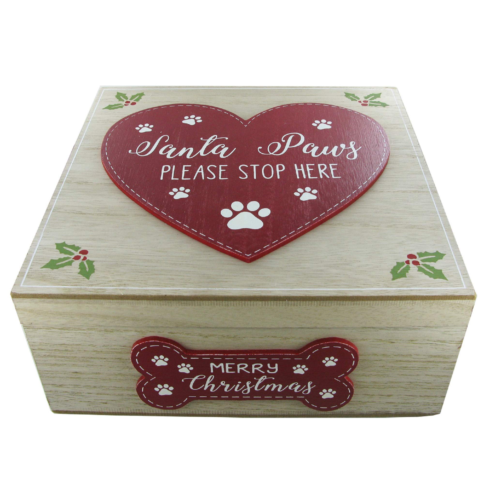 Global Designs Dog Christmas Eve Box Santa Paws Please Stop Here Gift Keepsake Dog Treats Chest