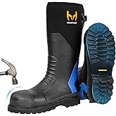 Rubber Work Boots, Puncture-Proof with Steel Toe & Shank, Lightweight Waterproof Anti Slip EVA Outsole Hunting Boots for Men, 6mm Neoprene for Construction, Manufacturing or Farming(Size 6-14)