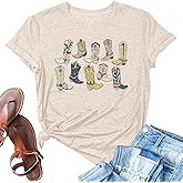 Cowboys Boots Shirts Women Long Live Western Vintage Cowgirl Graphic Tees Funny Letter Print Country Music Tshirt