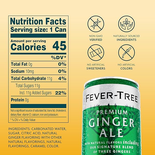 FEVER-TREE GINGER ALE – PREMIUM MIXER FOR COCKTAILS AND MOCKTAILS, 5.1 FL OZ CANS, PACK OF 8 – NATURALLY SOURCED, NON-GMO