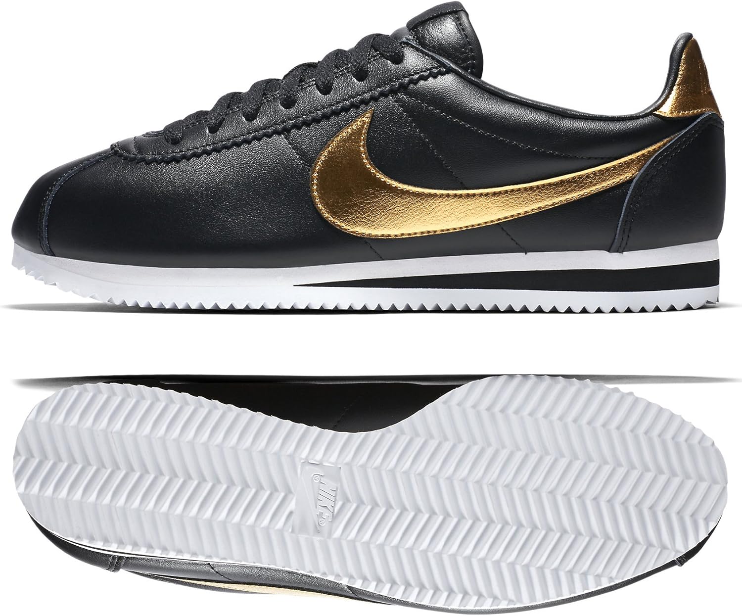 nike classic cortez se black metallic gold