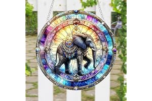 WOHAHA Acrylic Elephant Stained Window Hanging Indoor Outdoor Stained Suncatchers for Window Acrylic Panels Kitchen Bedroom Garden Wall Art Decoration Gifts for Women Mom Grandma Teacher