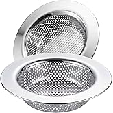 Kitchen Sink Strainer Stainless Steel, LASSHSWA Kitchen Sink Drain Strainer, Sink Strainers for Kitchen Sinks with Large Wide Rim 4.5" Diameter (2 Pack)
