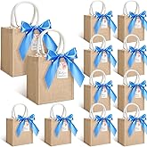Windyun 12 Pcs Burlap Tote Gift Bag with Handle, Reusable Gift Bag with Thanks Card and Ribbon for Wedding Bridesmaid Party