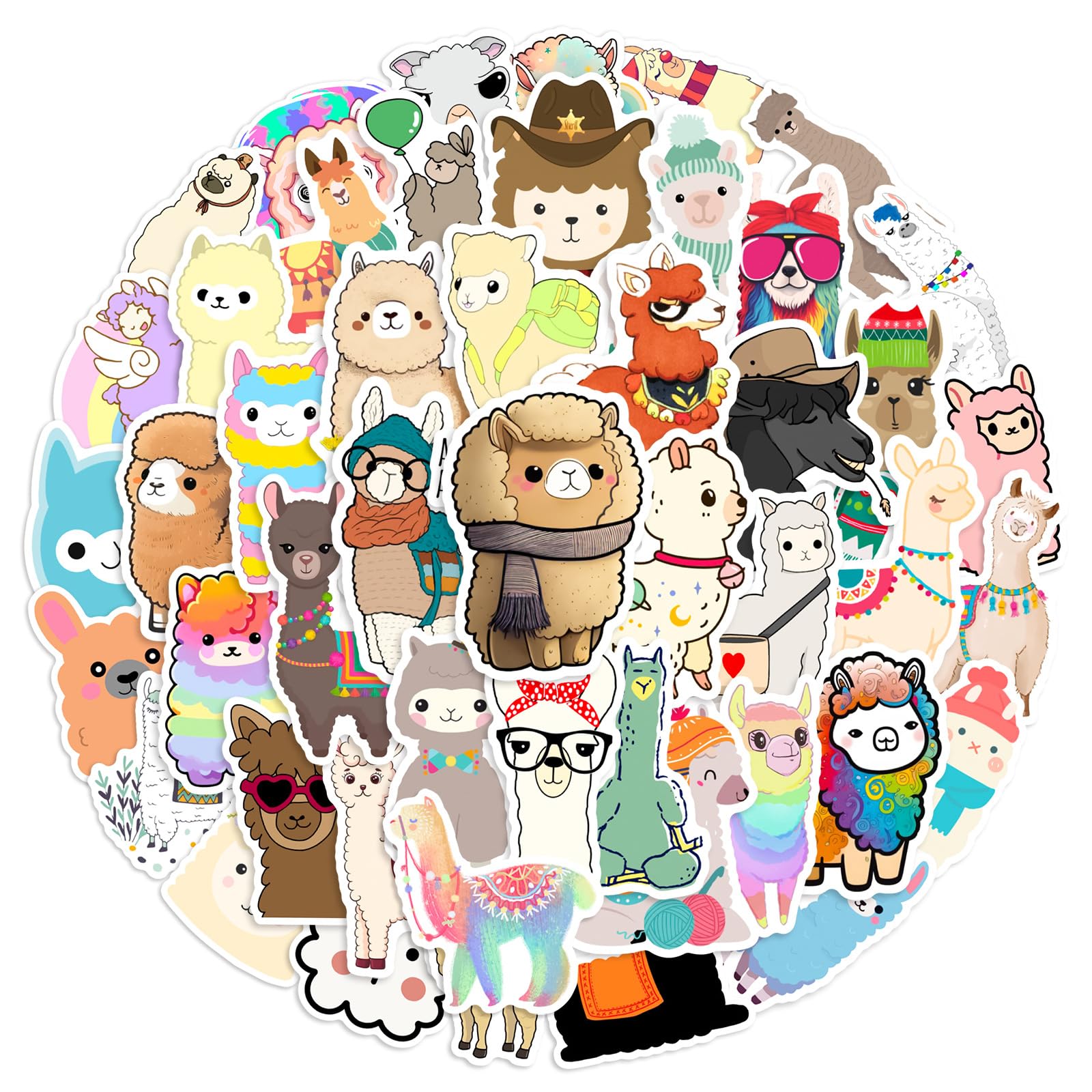 50Pcs Alpaca Stickers Laptop Car Scrapbook Phone Skateboard Suitcase Luggage Bike Alpaca Stickers Vinyl Waterproof Aesthetic Personalised Stickers for Teens Boys Girls Adults