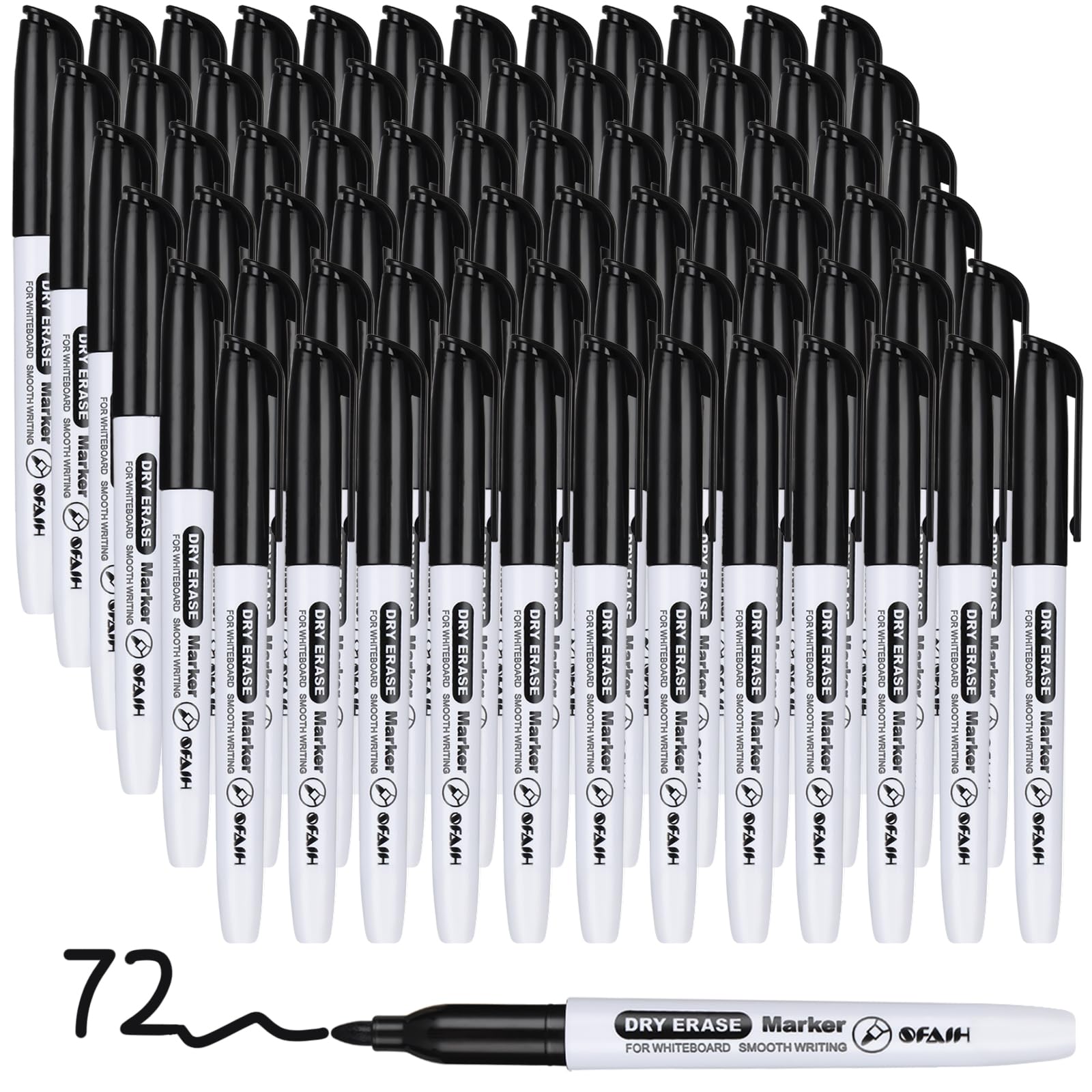 Photo 1 of SFAIH Fine Tip Dry Erase Markers - 72 Pack Black Whiteboard Markers for Offices & Schools Classroom, Low-Odor White Board Markers Bulk, Non-Toxic Easy Clean