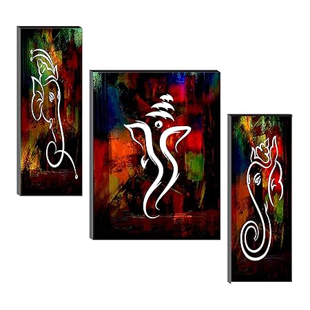 SAF 6MM Ganesha Set of 3 Panel Digital Reprint 12 inch x 18 inch Painting (SAJM7500) SANFJM7500