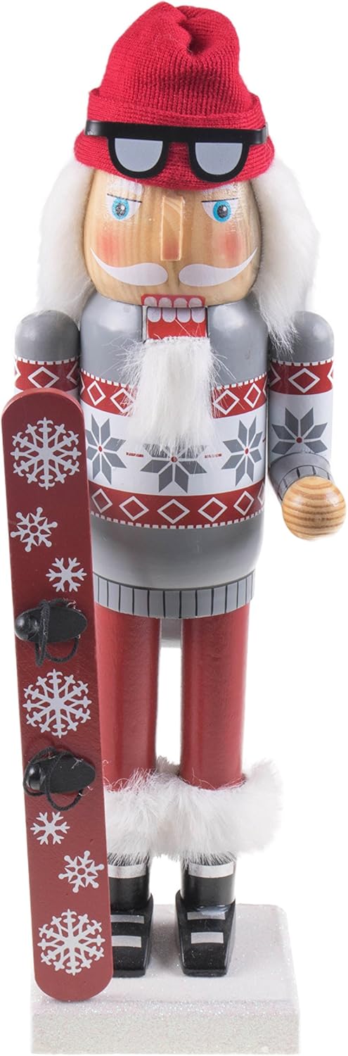 Nutcrackers - Clever Creations Snowboarding Santa 14 Inch Traditional Wooden Nutcracker, Festive Christmas Décor for Shelves and Tables
