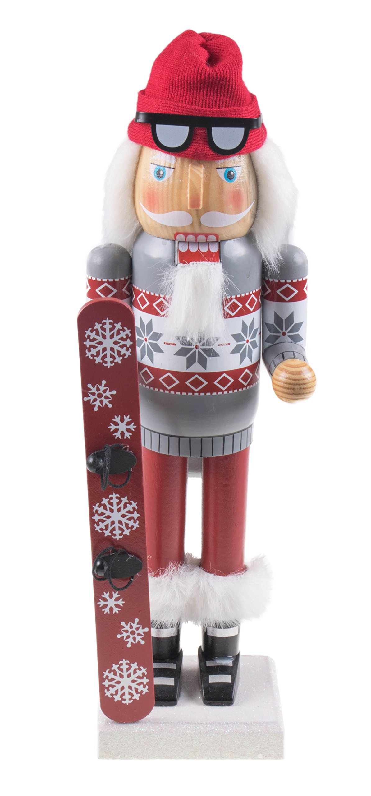 Snowboarding Santa Claus Nutcracker by Clever Creations | Traditional Collectible Wooden Christmas Nutcracker | Festive Holiday Décor | Wearing Boots and Goggles |With Snowboard | 100% Wood | 14" Tall