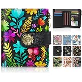 Chelmon Boho Florals Small Wallet Woman RFID Blocking | PU Leather, Bifold Credit Card Ladies Purse, Holiday Gifts for Mom, with 1 ID Window 10 Card Slots, Cute Zipper Coin Pocket