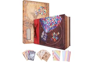 JIMBON Our Adventure Book Scrapbook Album 11.9 X 7.6 Inch 80pages,3d Retro Embossed Letter Leather Cover Movie Up,Memory Book For Couples,Wedding,Gifts For Boyfriend,Couples Gift Ideas,Anniversary